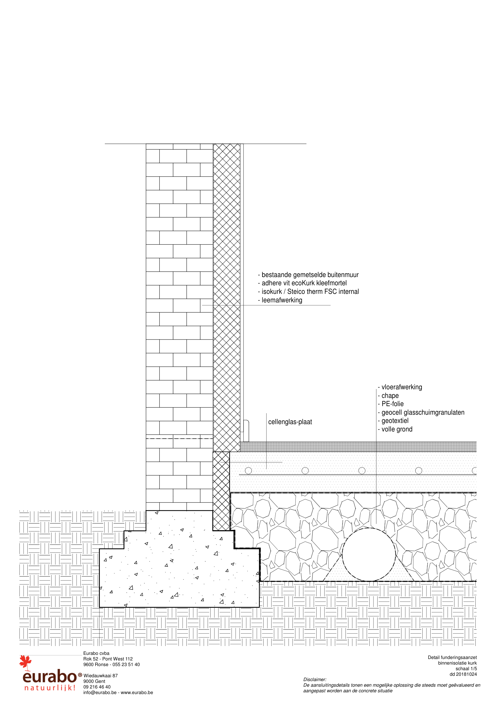 Renovatiedetail met binnenisolatie in kurk en GEOCELL